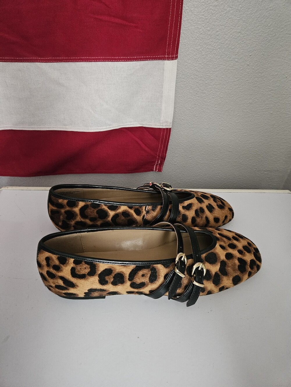 Ann Taylor Mary Jane animal print square toe double strap flat shoes New Sz 8.5M